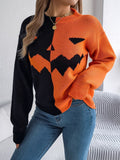 Halloween's Jack O' Lantern Knit Sweater with Ribbed Cuffs, Midi Length