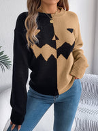 Halloween's Jack O' Lantern Knit Sweater with Ribbed Cuffs, Midi Length
