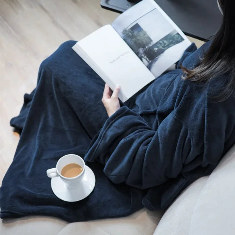 Multi Functional Wearable Lazy Blanket with Sleeves Pocket