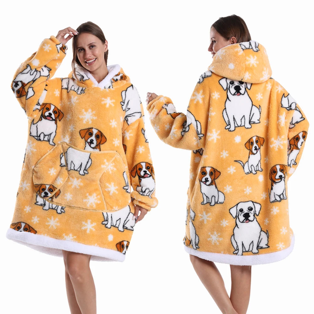 Oversized Plush Hoodie Blanket Warm Winter Loungewear