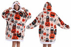 Halloween-themed hoodie with pumpkins, ghosts, and ghosts on a white background
