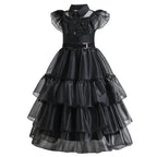 Halloween's Black Layered Cake Gown for Girls with Mesh Details