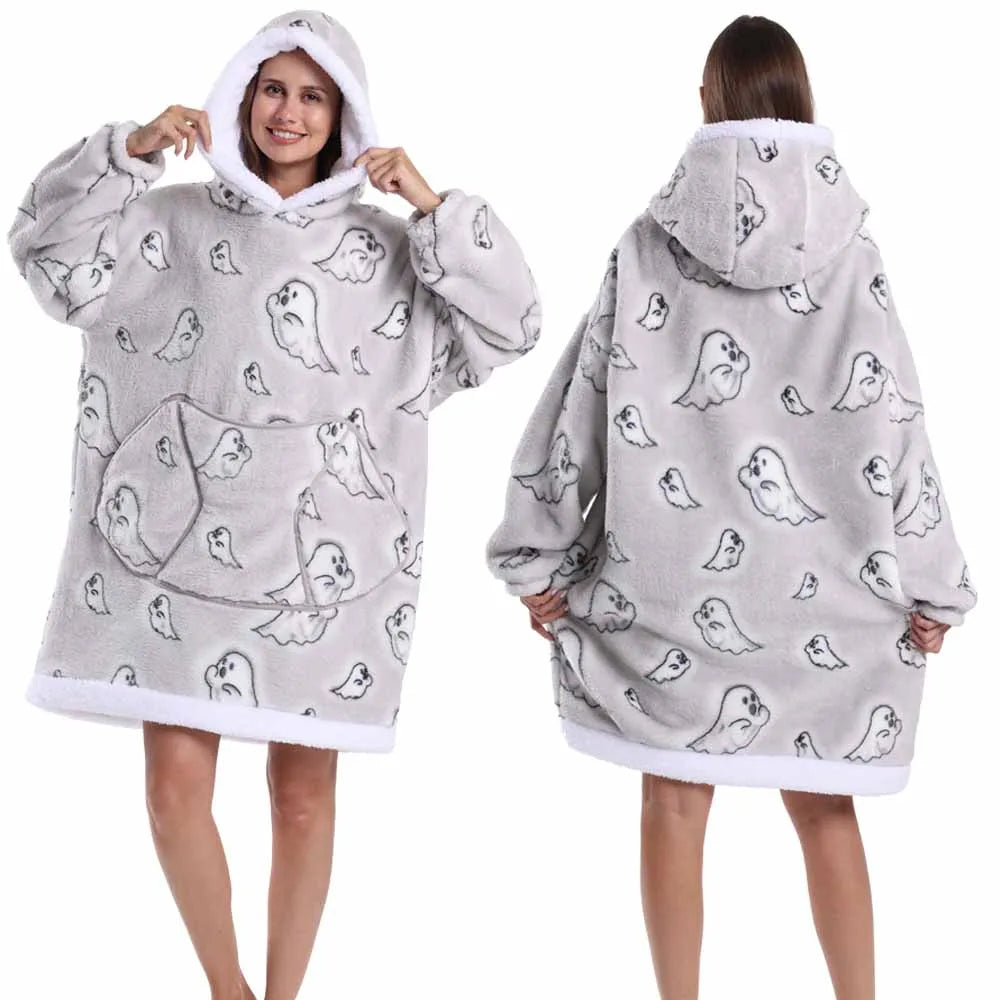 Oversized Plush Hoodie Blanket Warm Winter Loungewear