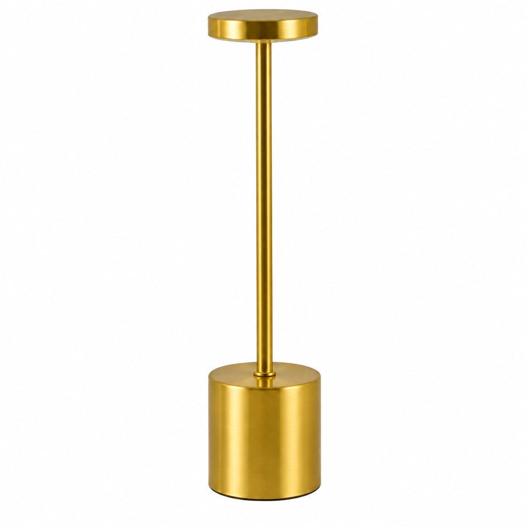 Gold-colored light fixture with dimensions on a white background
