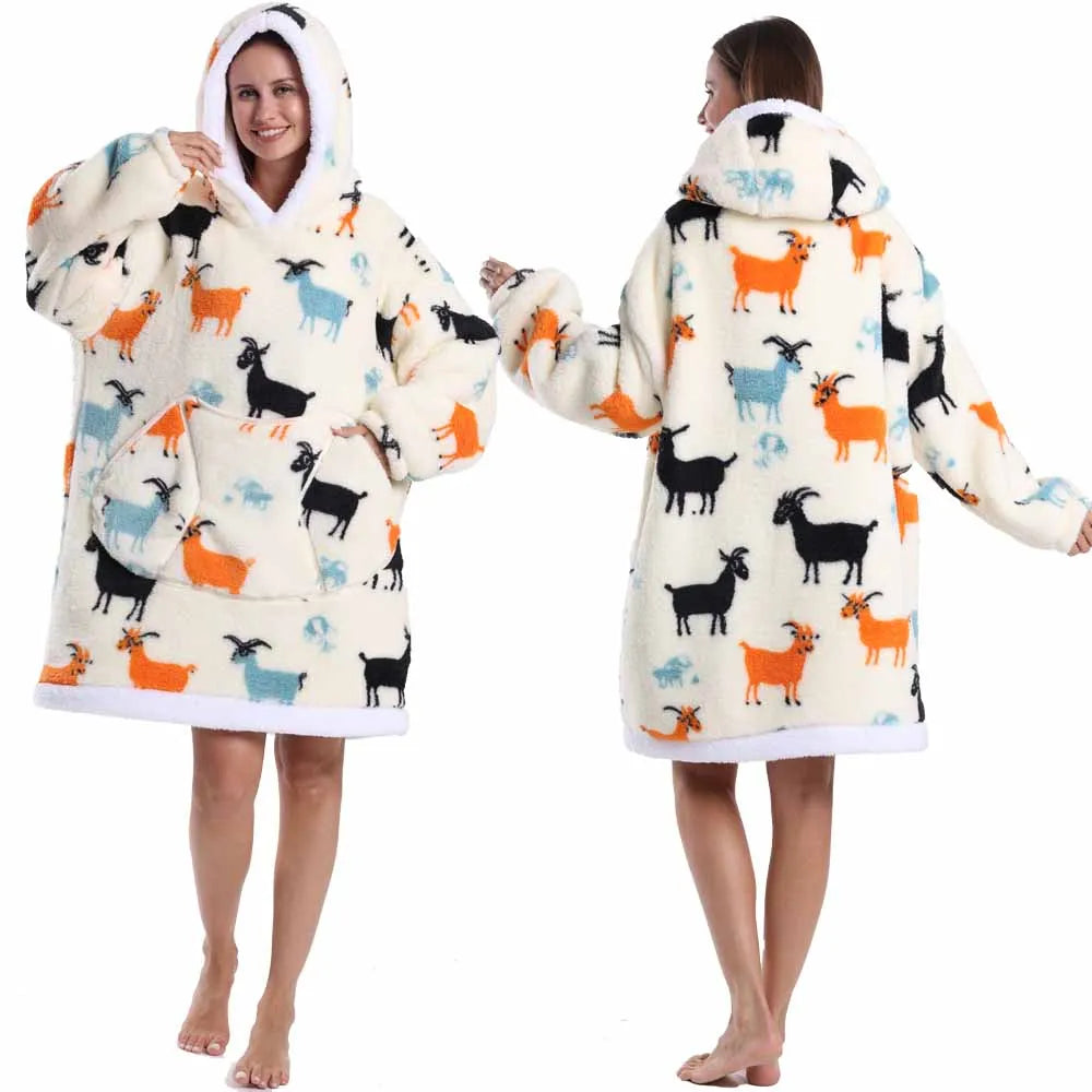 Oversized Plush Hoodie Blanket Warm Winter Loungewear