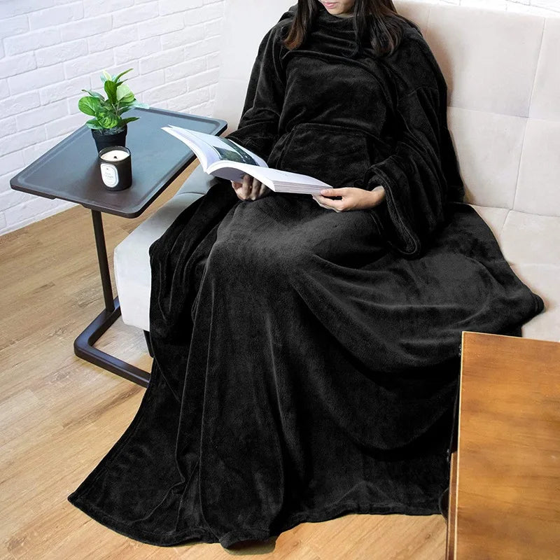 Multi Functional Wearable Lazy Blanket with Sleeves Pocket