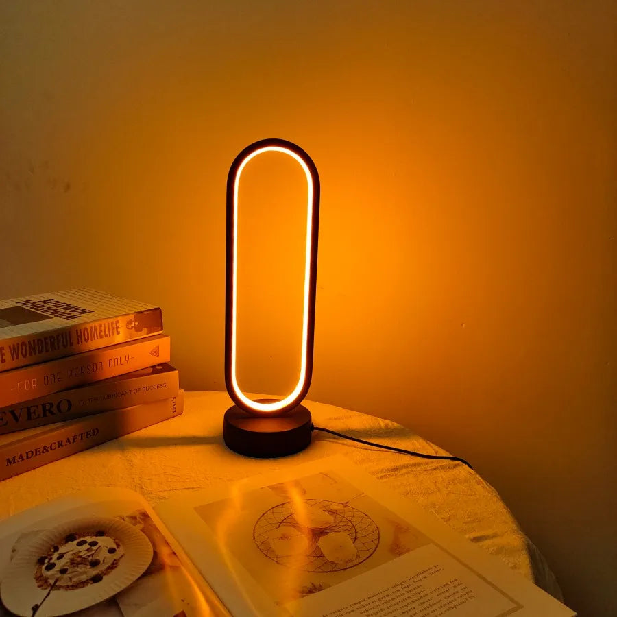 Modern Ring LED Bedside Lamp Three Color Dimming Night Light