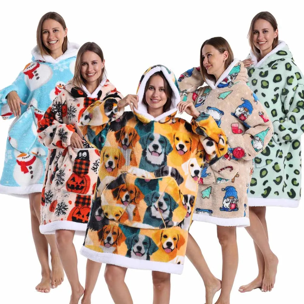 Oversized Plush Hoodie Blanket Warm Winter Loungewear