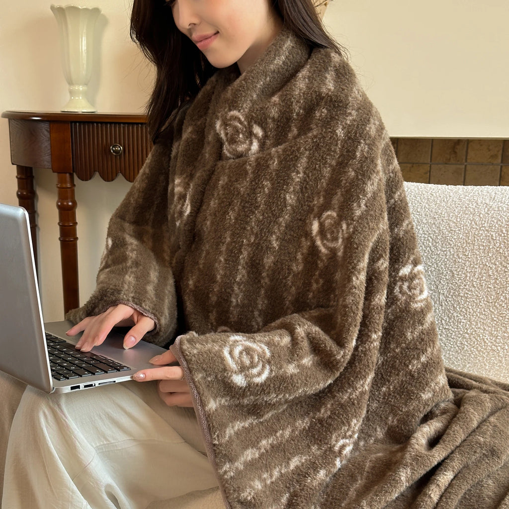 Faux Cashmere Plaid Wearable Blanket Soft Travel Shawl