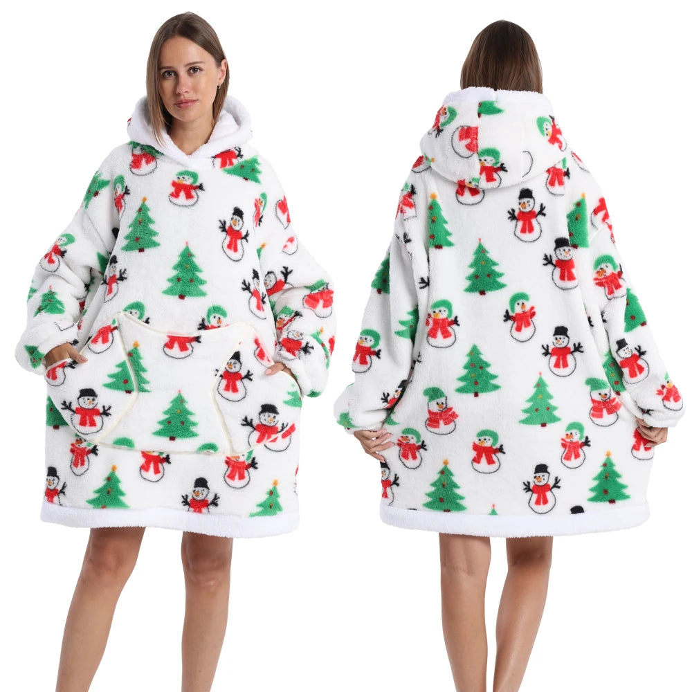 Oversized Plush Hoodie Blanket Warm Winter Loungewear