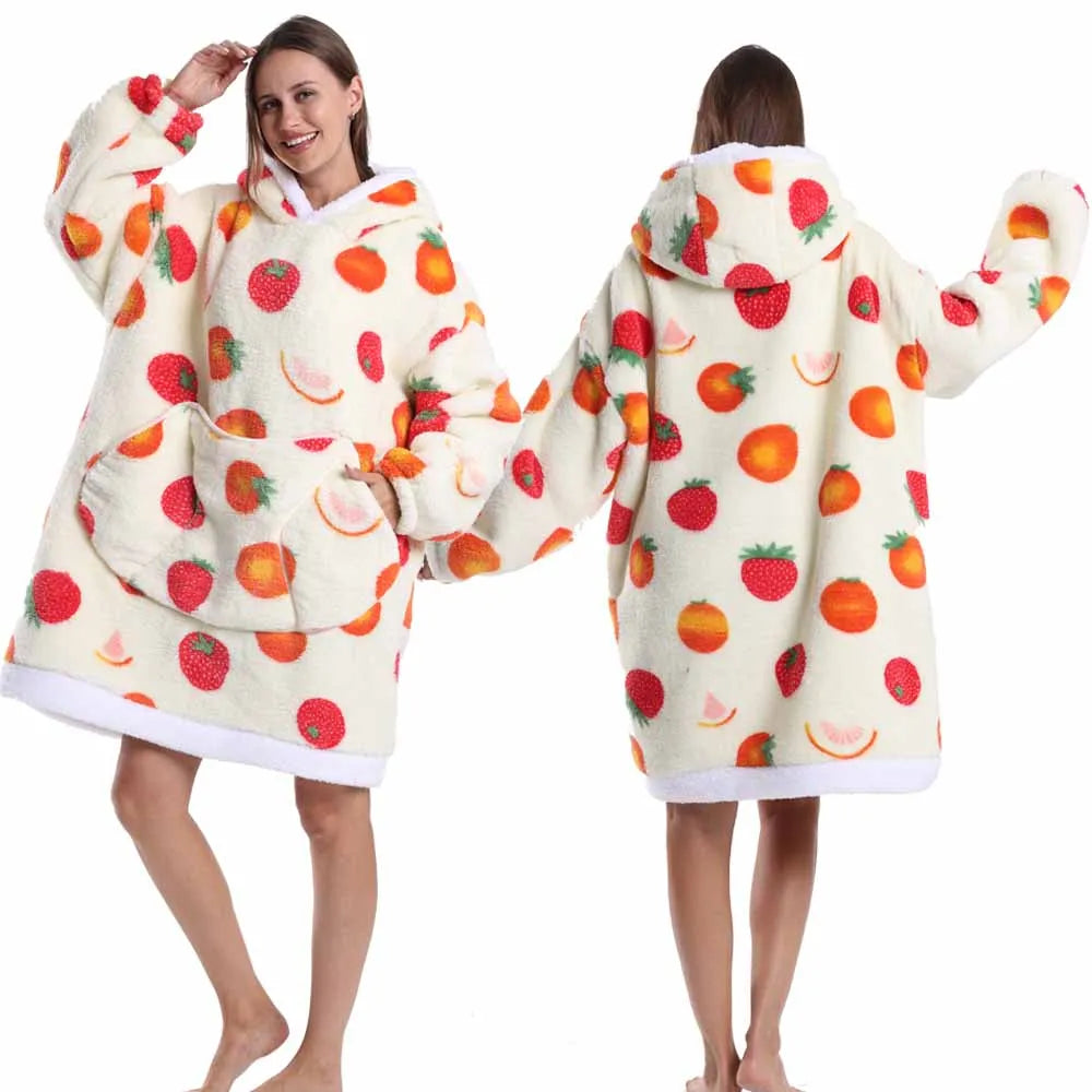Oversized Plush Hoodie Blanket Warm Winter Loungewear
