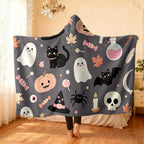 Halloween Kitten Hooded Wearable Flannel Cloak Blanket
