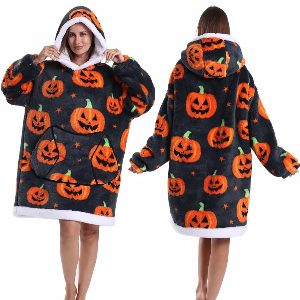 Oversized Plush Hoodie Blanket Warm Winter Loungewear