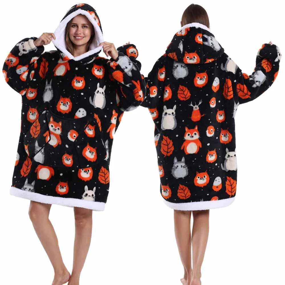 Oversized Plush Hoodie Blanket Warm Winter Loungewear