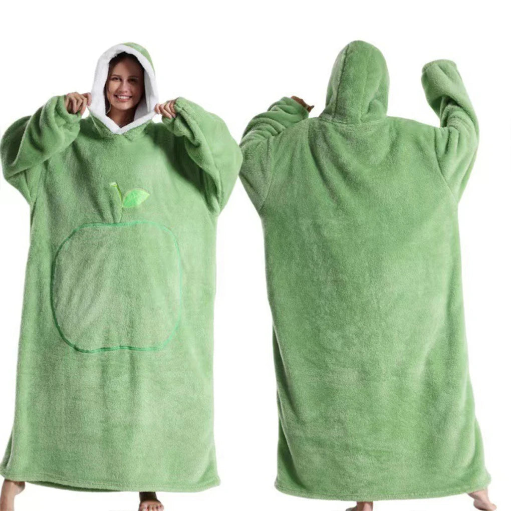 Winter Hooded Sweater Wearable Blanket Unisex Oversized Blanket With Sleeves Large Pocket