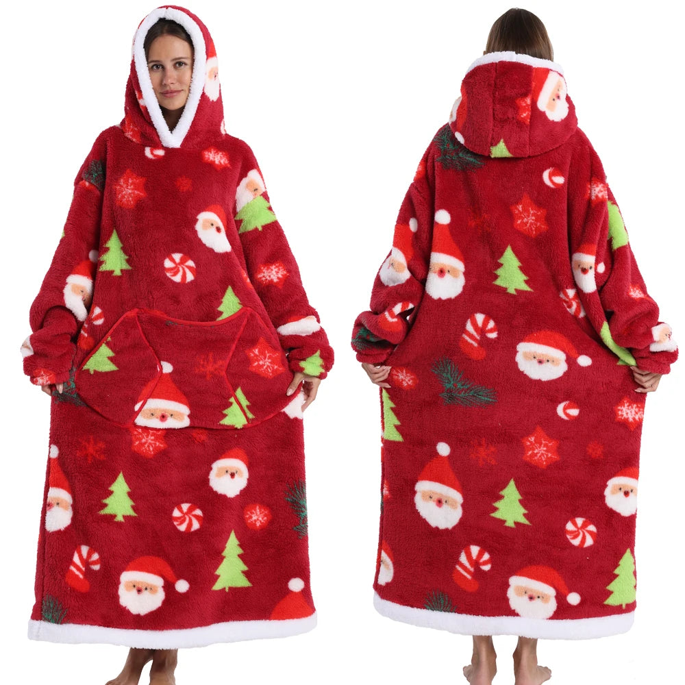 Christmas Flannel Wearable Blanket | Winter Hoodie