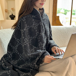 Faux Cashmere Plaid Wearable Blanket Soft Travel Shawl