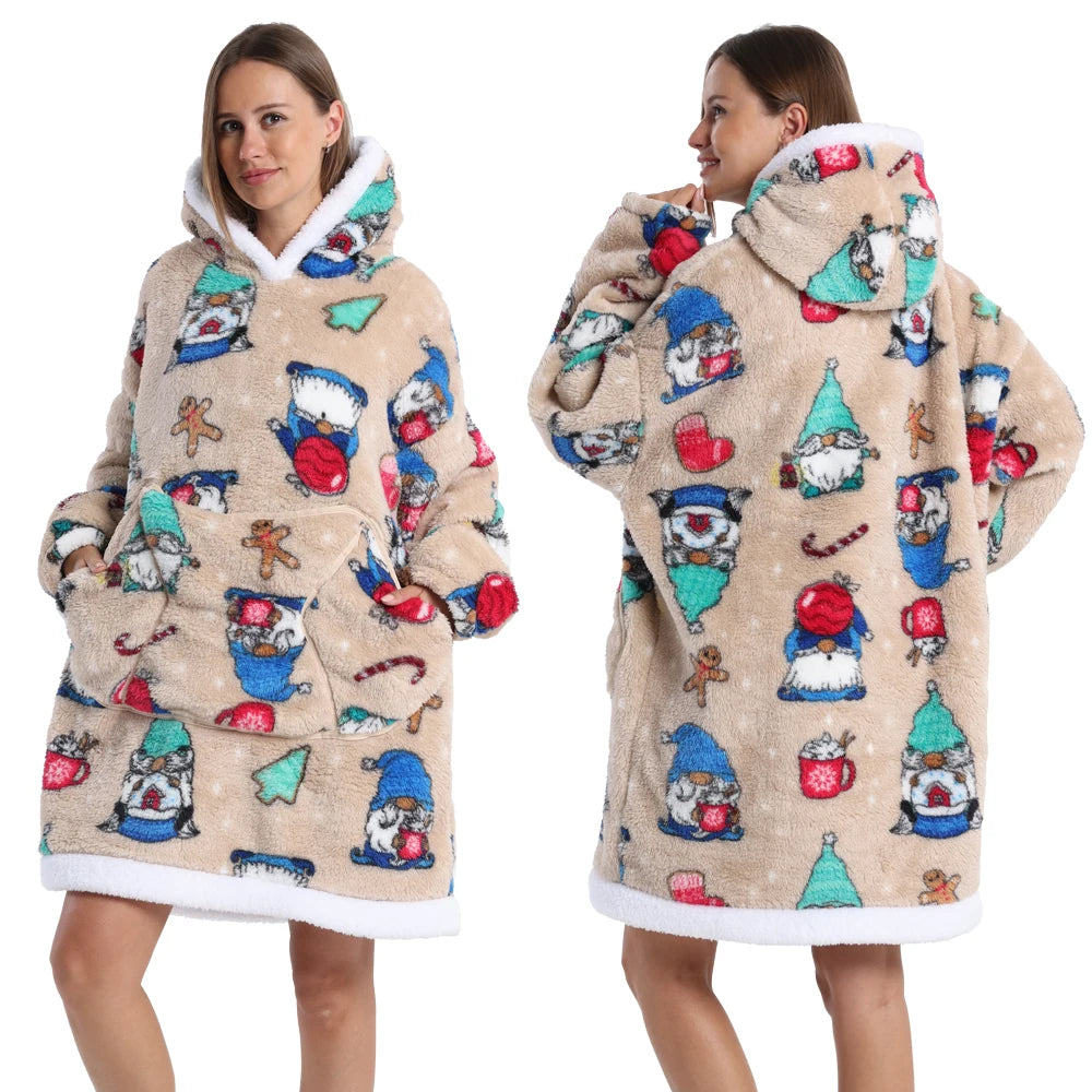 Christmas Flannel Wearable Blanket | Winter Hoodie