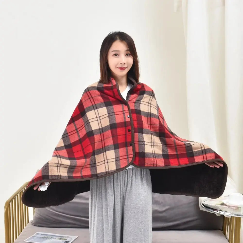 Lazy Plaid Wearable Blanket Button Warm Shawl Throw