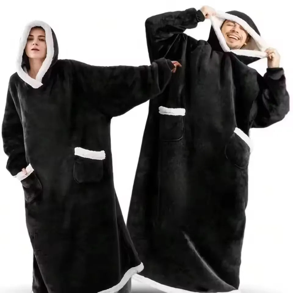 Adults 180cm Long Wearable Blanket Hoodie Fleece Pullover