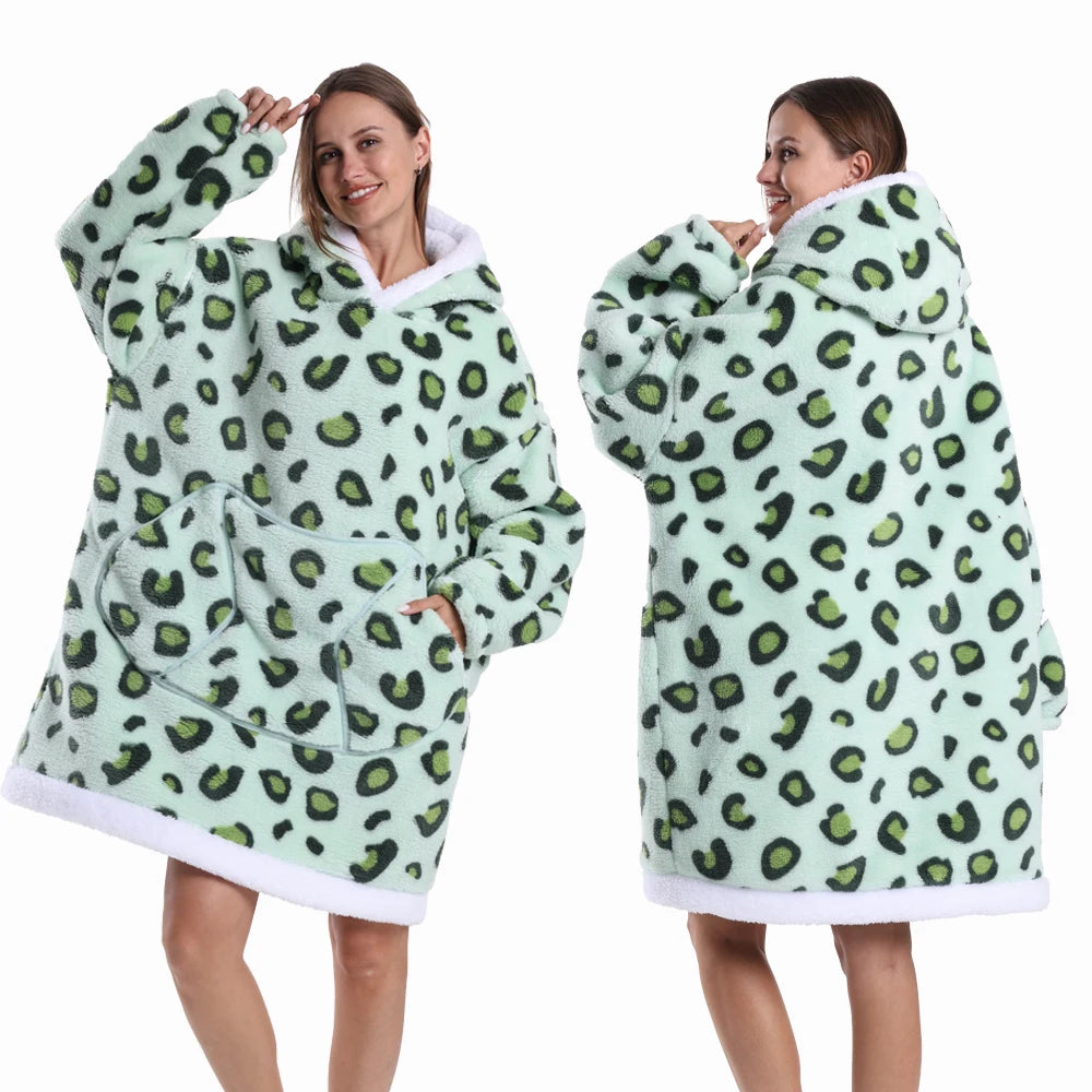 Oversized Plush Hoodie Blanket Warm Winter Loungewear
