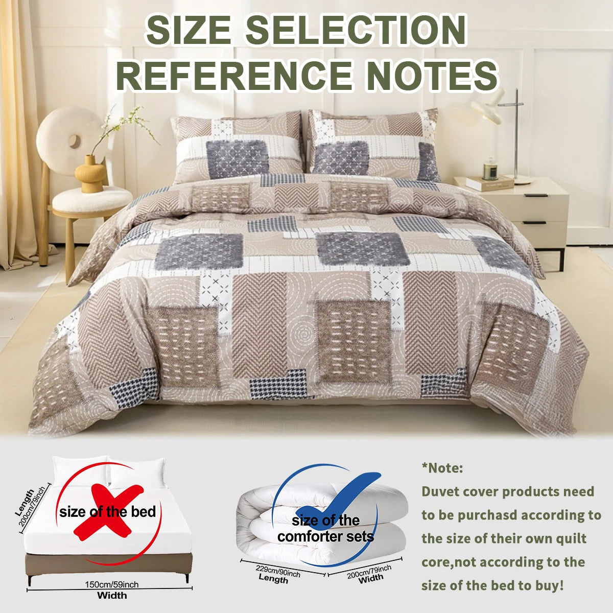 Chic Patchwork 3-Piece Duvet Cover Set – Soft Skin-Friendly Bedding