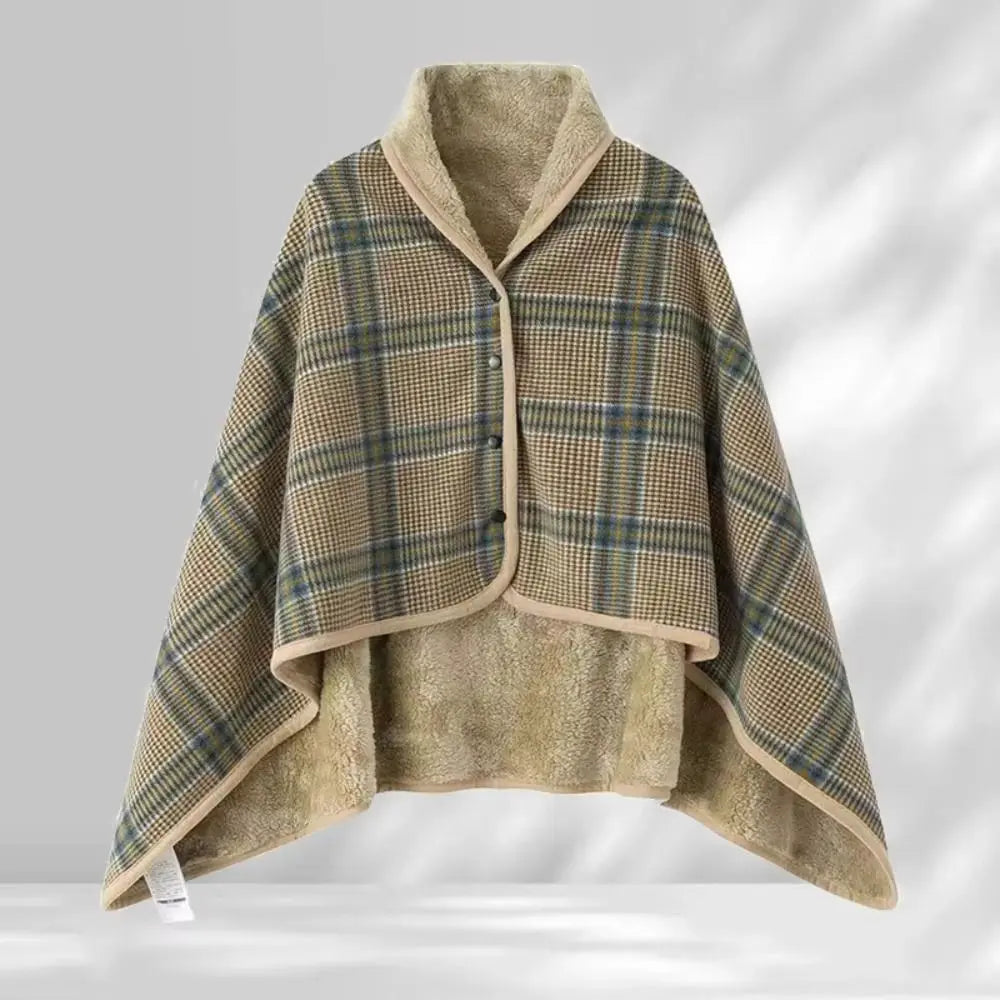 Lazy Plaid Wearable Blanket Button Warm Shawl Throw