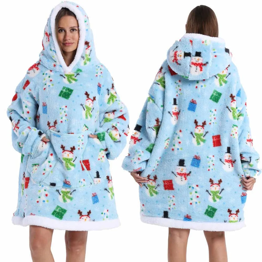 Christmas Flannel Wearable Blanket | Winter Hoodie