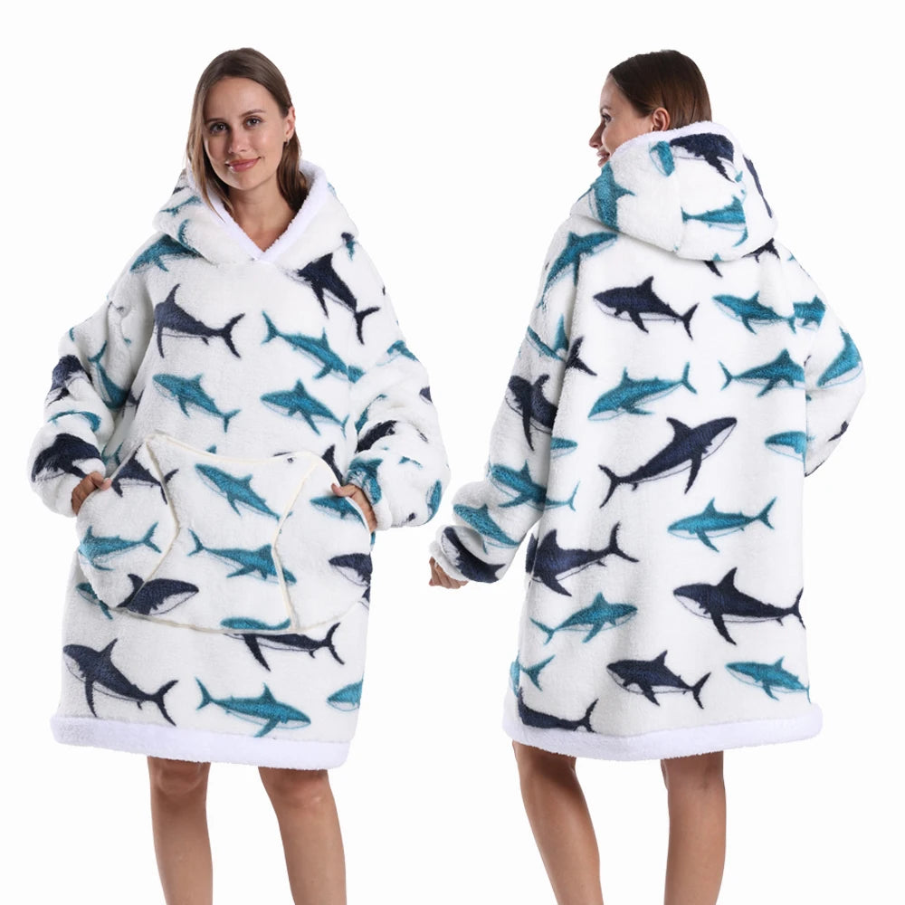 Oversized Plush Hoodie Blanket Warm Winter Loungewear