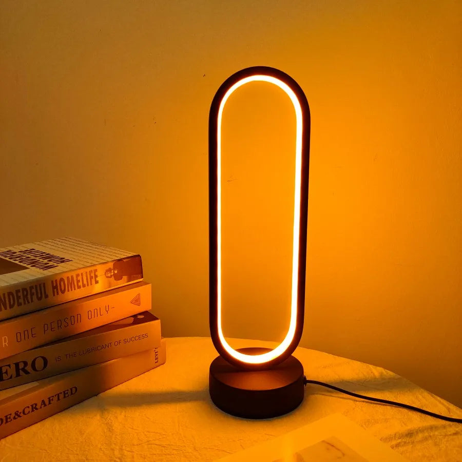 Modern Ring LED Bedside Lamp Three Color Dimming Night Light