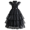 Halloween's Black Layered Cake Gown for Girls with Mesh Details