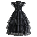 Halloween's Black Layered Cake Gown for Girls with Mesh Details