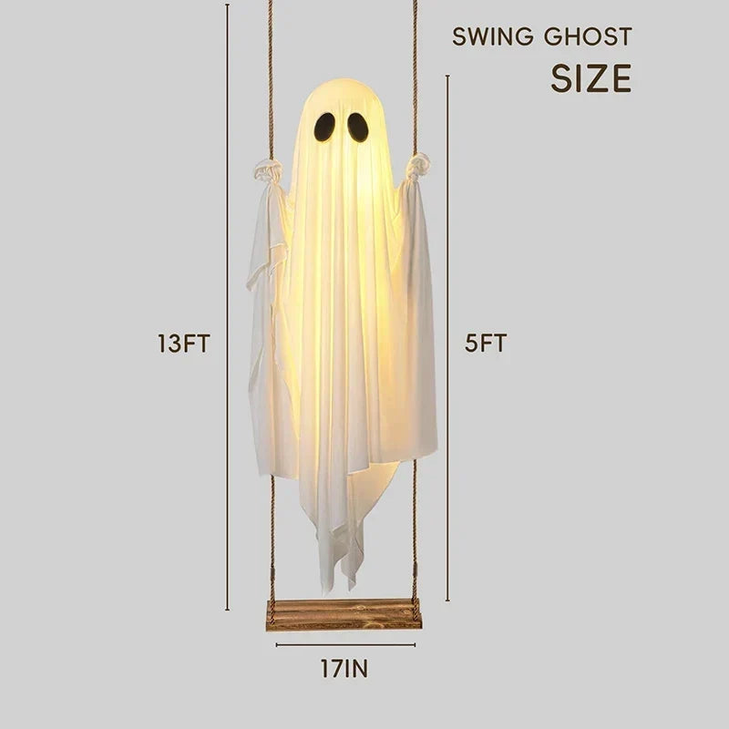 Halloween's Outdoor Ghost Swing with String Lights for Porch Display