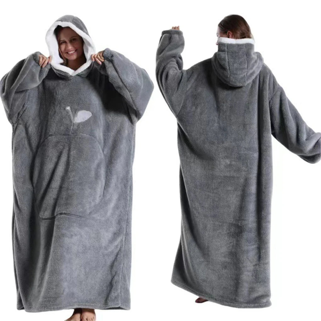 Winter Hooded Sweater Wearable Blanket Unisex Oversized Blanket With Sleeves Large Pocket