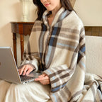 Faux Cashmere Plaid Wearable Blanket Soft Travel Shawl