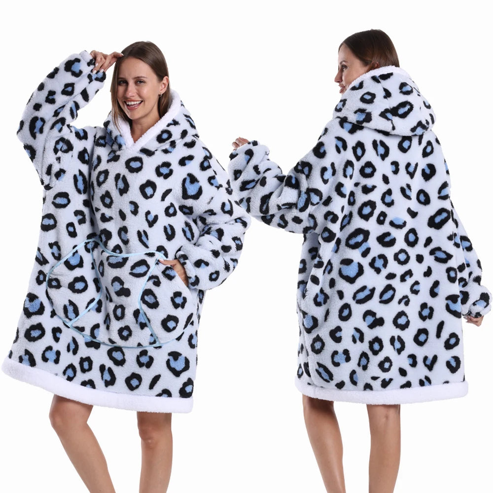 Oversized Plush Hoodie Blanket Warm Winter Loungewear