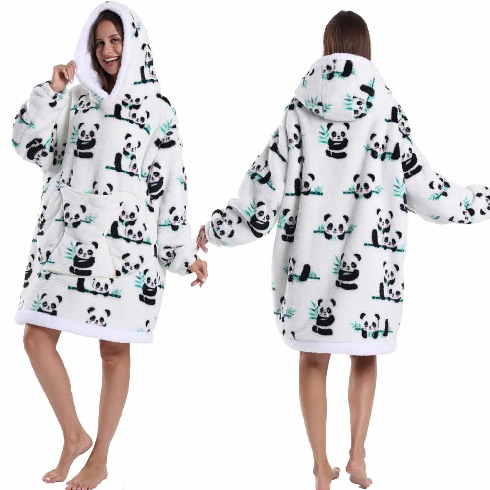 Oversized Plush Hoodie Blanket Warm Winter Loungewear