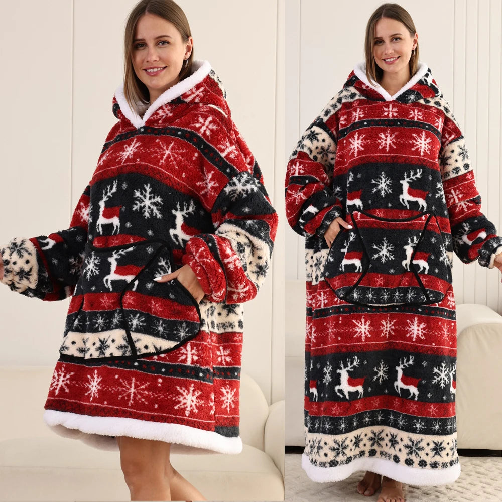 Christmas Flannel Wearable Blanket | Winter Hoodie