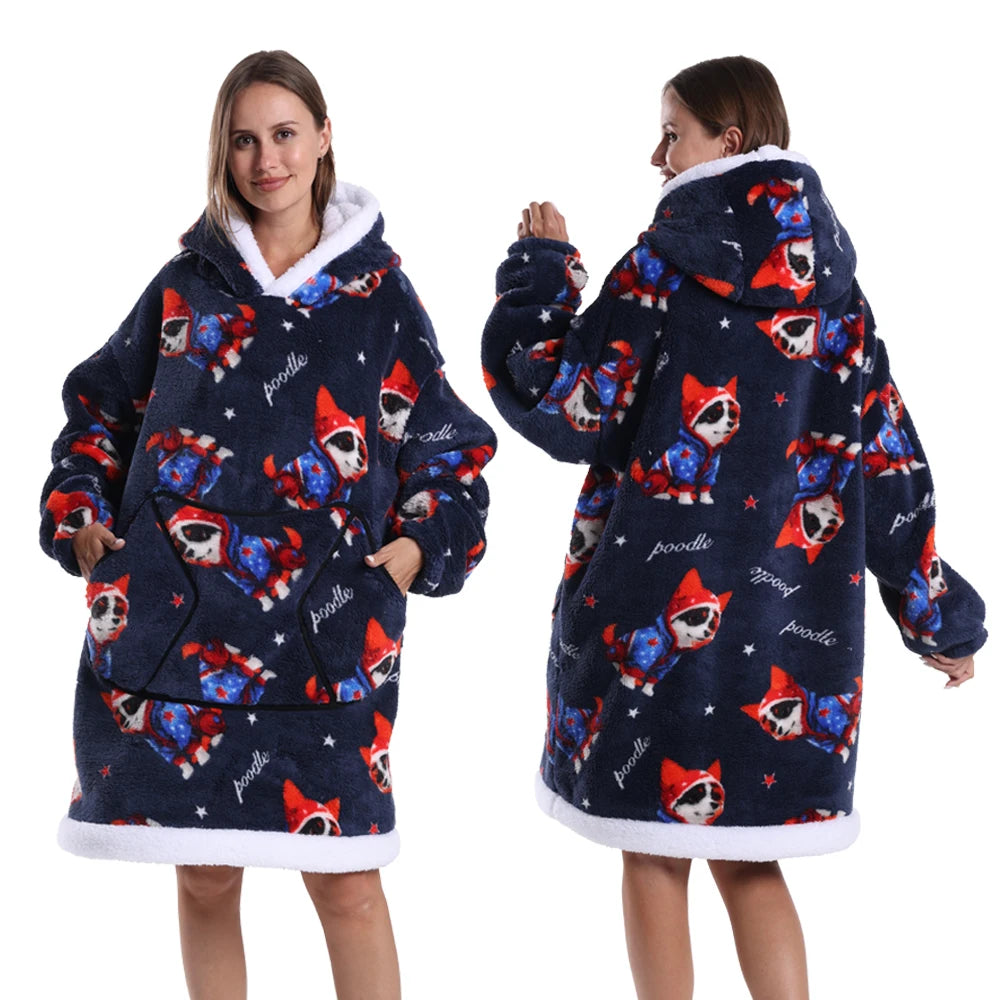 Oversized Plush Hoodie Blanket Warm Winter Loungewear