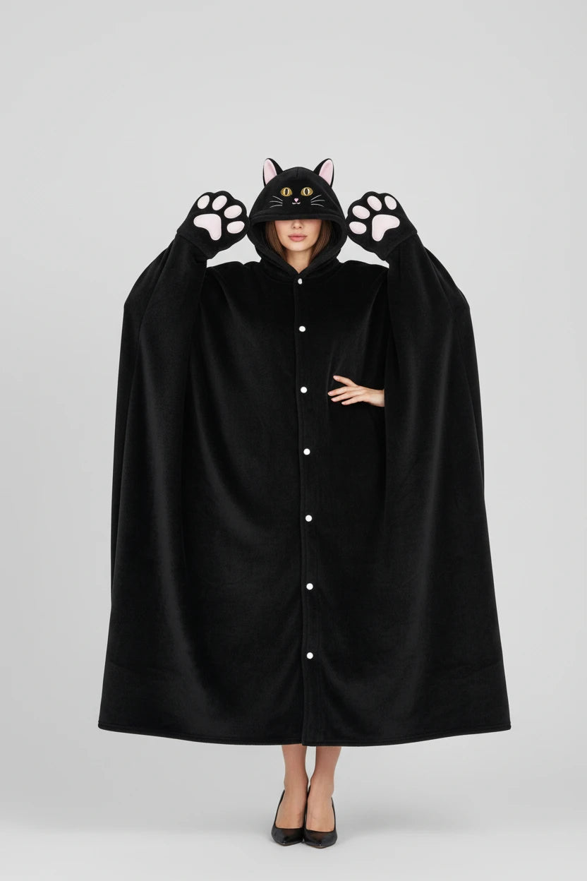 Cozy Hooded Cape Blanket Wearable Coral Fleece Nap Wrap