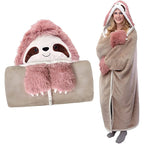 Flamingo Cartoon Wearable Blanket Hoodie Gloves