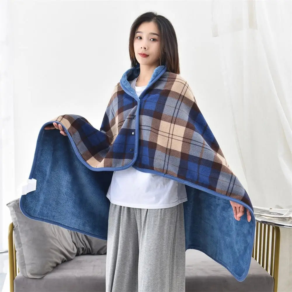 Lazy Plaid Wearable Blanket Button Warm Shawl Throw