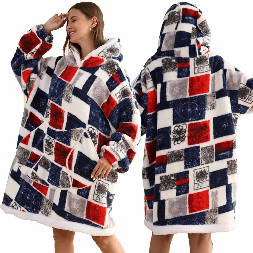 Oversized Plush Hoodie Blanket Warm Winter Loungewear