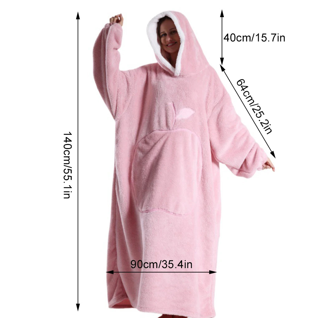 Winter Hooded Sweater Wearable Blanket Unisex Oversized Blanket With Sleeves Large Pocket