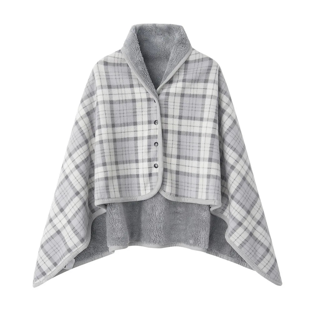 Lazy Plaid Wearable Blanket Button Warm Shawl Throw