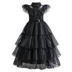 Halloween's Black Layered Cake Gown for Girls with Mesh Details