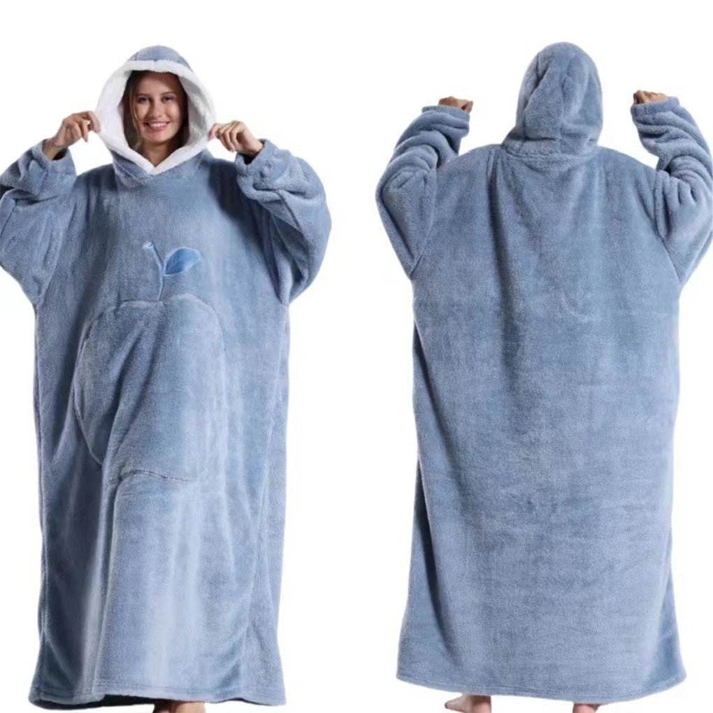 Winter Hooded Sweater Wearable Blanket Unisex Oversized Blanket With Sleeves Large Pocket