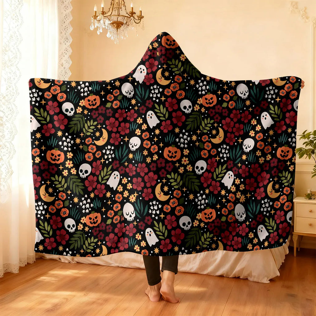 Halloween Kitten Hooded Wearable Flannel Cloak Blanket