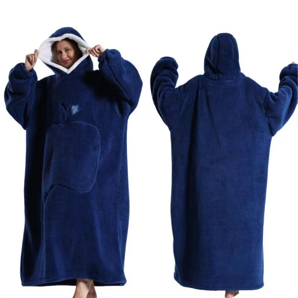 Winter Hooded Sweater Wearable Blanket Unisex Oversized Blanket With Sleeves Large Pocket