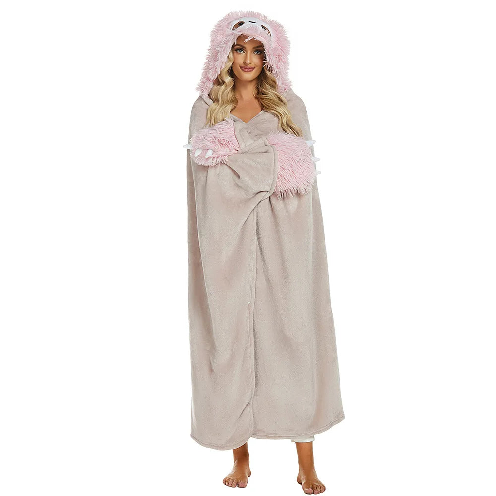Flamingo Cartoon Wearable Blanket Hoodie Gloves